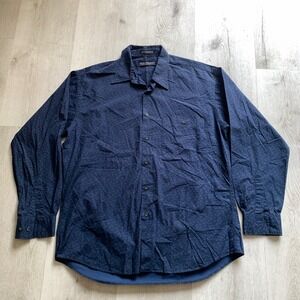 Equipment Men's Navy‎ Blue Patterned Long Sleeve Button-Down Dress Shirt Sz L